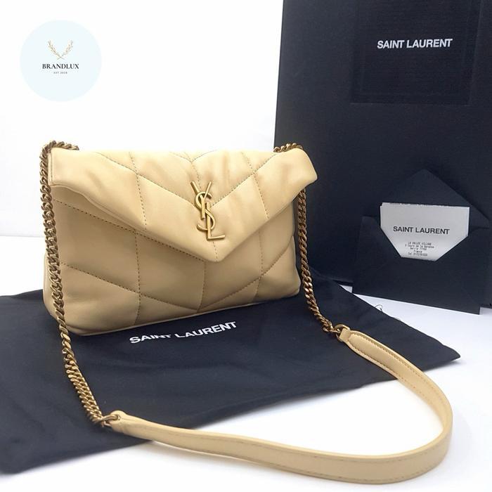 YSL SAINT LAURENT MINI LOULOU PUFFER BEIGE YELLOW GHW