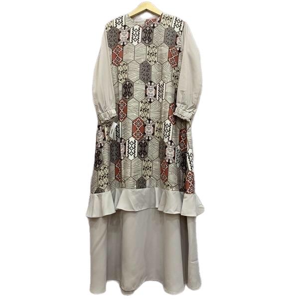 Gamis Motif Batik Bahan Crepe 1911A12 - Ukuran LD 116 CMPB 140 Cm - Wanita, Muslim