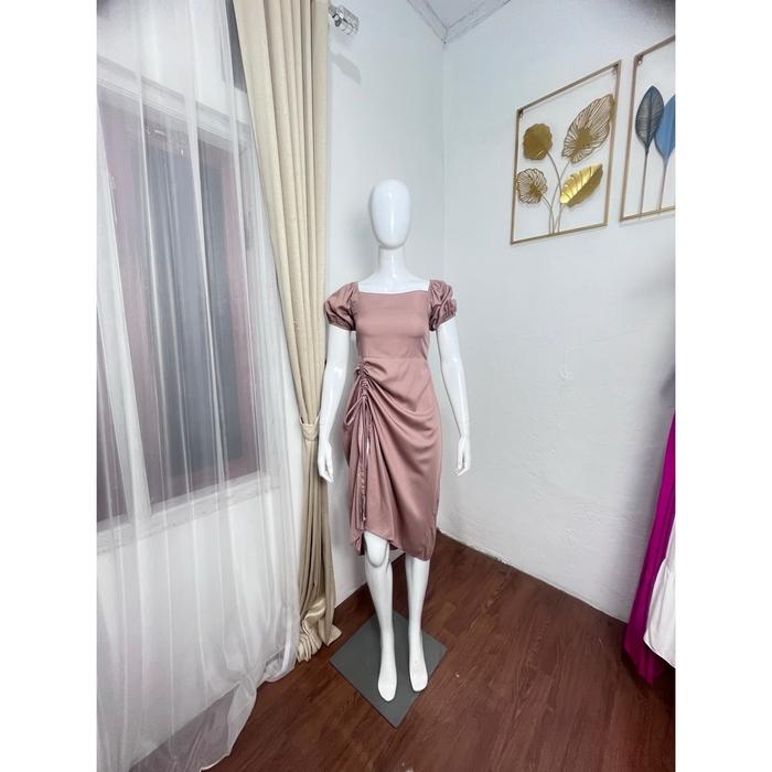 MIDI DRES Serut Wanita BELAH SAMPING SERUT CASUAL KOREAN STYLE Motif POLOS Katun Twill napoli
