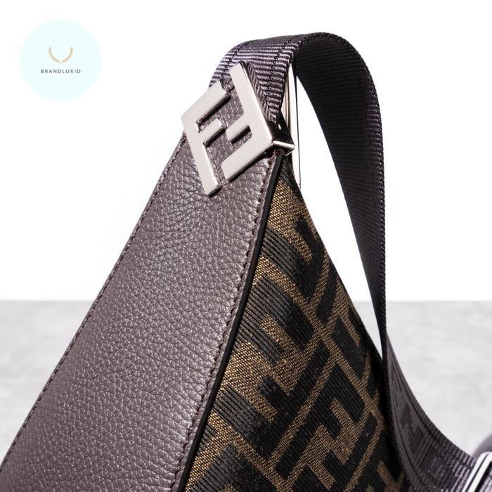 FENDI FF JACQUARD MELON SMALL CRESCENT BAG BROWN
