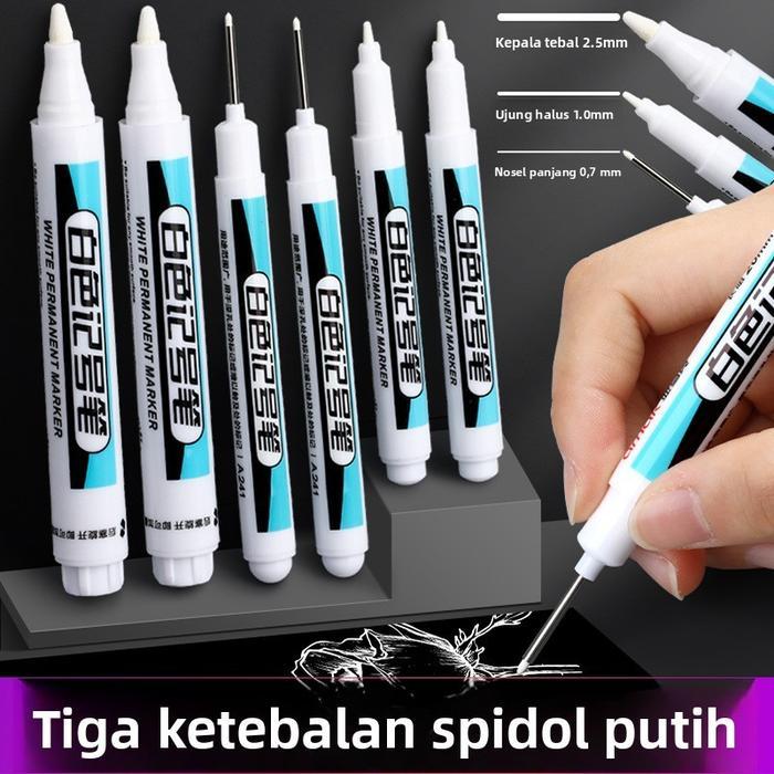 Pena Sorot Putih Akrilik Tebal Tahan Air | Kepala Panjang & Besar | Penanda Permanen untuk Seni & Ca