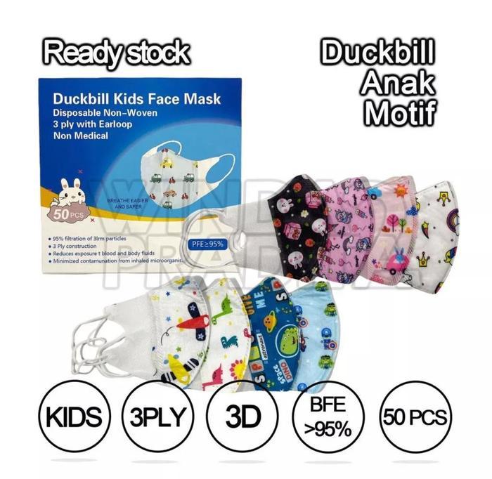 Masker Anak / Masker Duckbill Anak 1 Box Isi 50 Pcs Gambar Random Cod