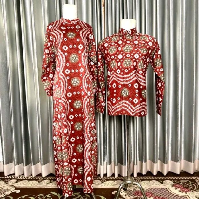 Couple Gamis Tunik Kemeja Pria Jumputan Bahan Sutra Silky Seragam Keluarga Kemeja Gamis Dan Tunik Si