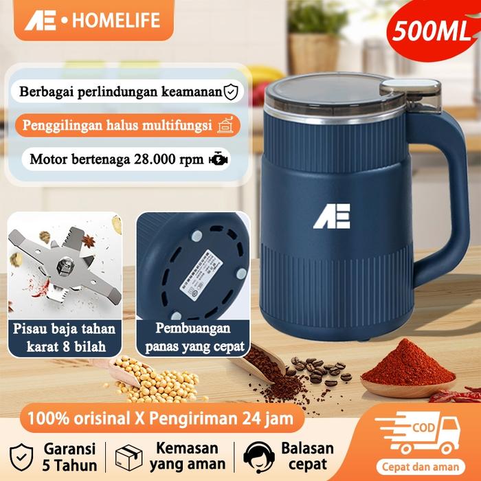 AE Blender Bumbu Halus Kering Grinder Kopi Elektrik Blender Chopper Kapasitas Besar 500ML Biji Kopi