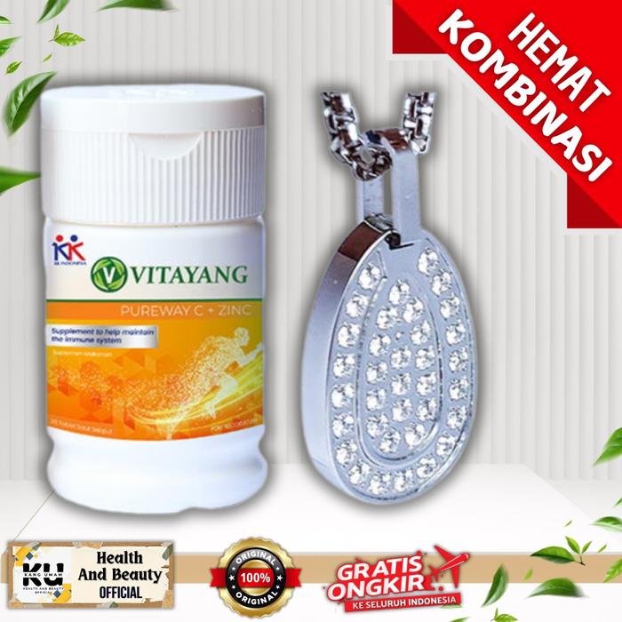 Beli 1 Gratis 1,, Beli 1 Kalung KK Liforce Oval Full Stone Gratis +1 Botol PUREWAY C+ZINC - Bandul, 