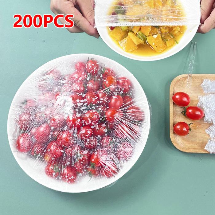 200PCS Disposable Food Cover Plastic Wrap Elastic Food Lids For Fruit