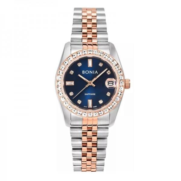 BONIA BNB10553-3687S SILVER ROSEGOLD BLUE SAPPHIRE - Jam Tangan Wanita