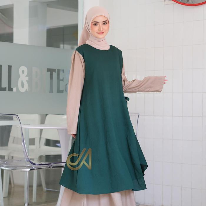 Jabayaska - Siera Set Setelan Pita Atasan dan Rok Tunik 2in1 Muslim Vest Polo Linen Terbaru Outfit K