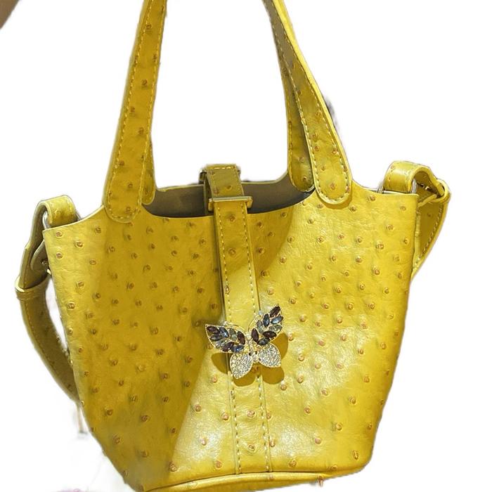 Tas tangan kulit burung warna kuning lemon