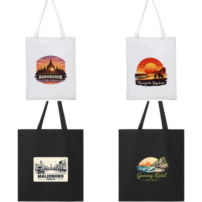 Totebag Tote Bag Tas Souvenir Oleh Oleh Yogyakarta Jogja Jogjakarta Malioboro Candi Borobudur