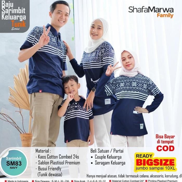 ShafaMarwa Kaos Sarimbit Keluarga Original Baju Couple Atasan Tunik Family Set Muslim SM83 Navy