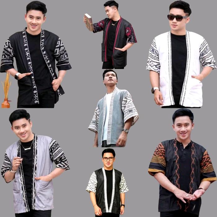 KIMONO VEST ETNIK PRIA ATASAN OUTER BLAZER CARDIGAN TENUN IKAT TROSO BLEZER ROMPI CASUAL SONGKET ETH