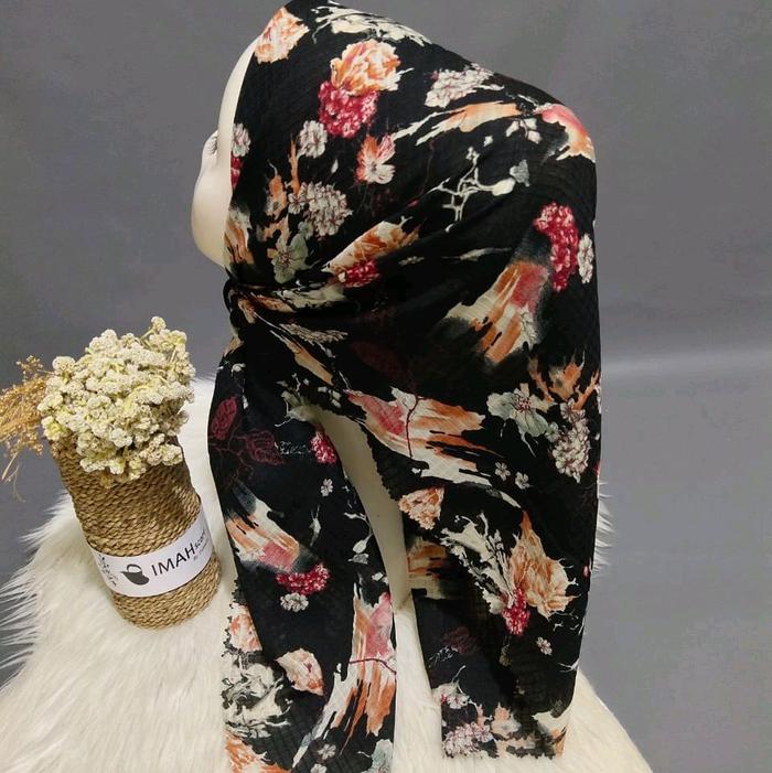hijab dobby mhotif baru premium imah scarf size 110x110cm tepi di lasercut rapih bahan adem lembut w