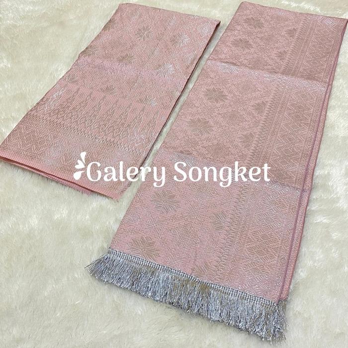 Set Selendang dan Rok Songket Jumbo Berubah-Ubah Motif Semi Palembang - Lilit Wanita Silver Hitam Bi