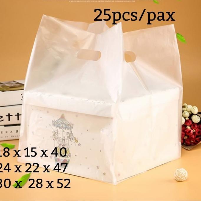 (Cooger) Plastik Tenteng Box/Bento/Kotak Kue Besar Polos Dove 25Pcs