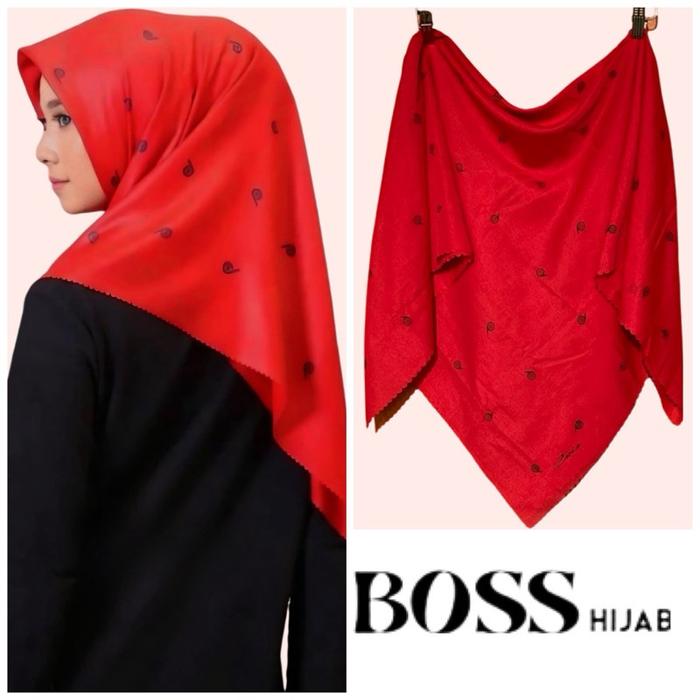 Hijab Segi Empat Voal Motif Warna Merah Cabe// Hijab Agustusan// Kerudung Kemerdekaan
