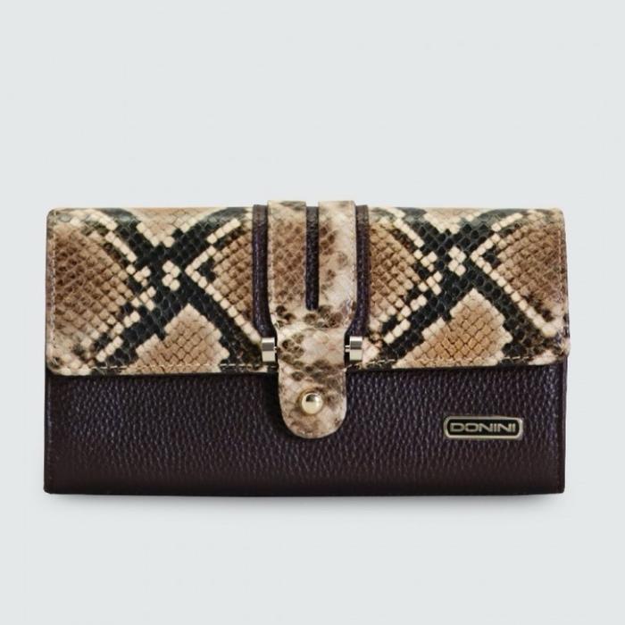 Donini Porti Medio Dompet Wanita dengan Desain Ular dan Warna Coklat