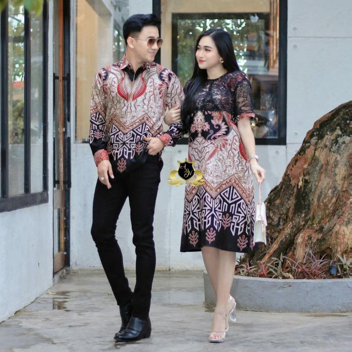 Couple Dress Batik Angsa Couple Dres Kombinasi Brokat Natal Dress Natal Pasangan