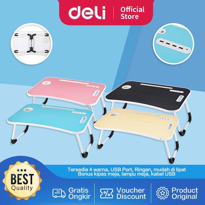 Vusign Folding Table / Meja Belajar Laptop Lipat Warna-Warni Dengan USB Port Bonus Kipas Lampu dan K