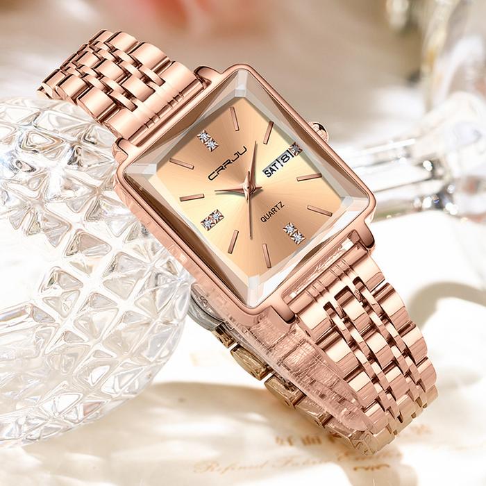 CRRJU Jam Tangan Wanita Branded Cewek Anti Air Rantai Kuarsa Stainless Steel Elegan 5012