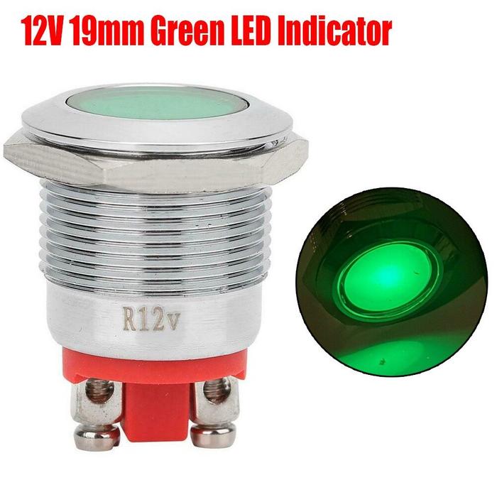 Lampu Indikator LED Hijau DC 12V, Lampu Indikator Panel Pilot Bagian
