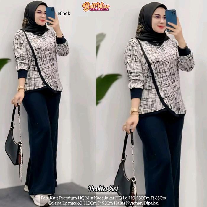 PEVITA SET SETELAN ONE SET SETCEL BLOUSE CELANA WANITA CASUAL KNIT PREMIUM HQ LD 130 CM FIT XXL