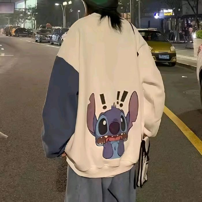 Jaketin Aja - Sweater Big Size ( S - 6XL ) STITCH HALLOWEEN Crewneck Mix Two Tone Jaket Pria Wanita