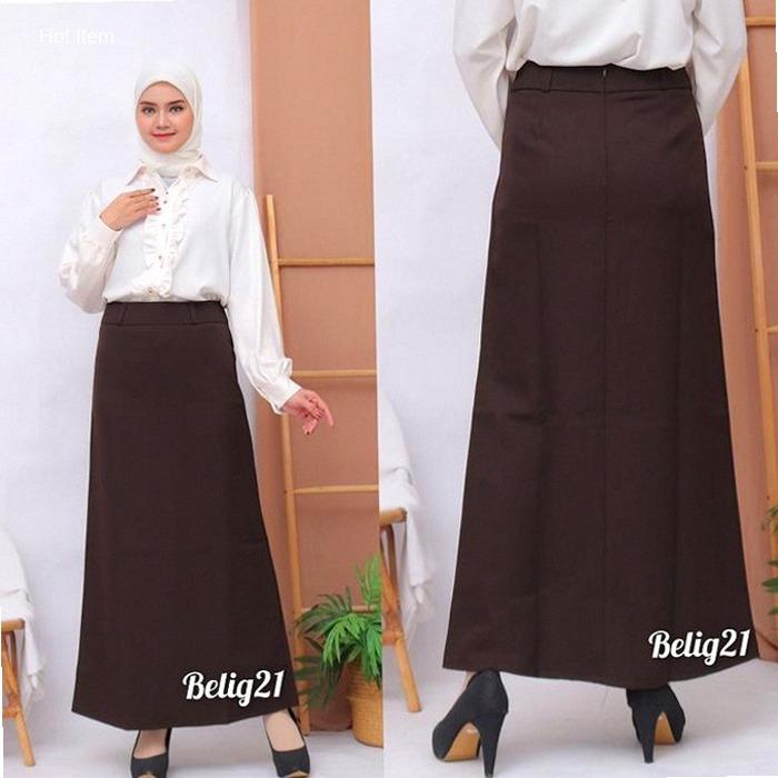Rok Kerja Panjang Hitam Rok A Line Bahan Formal Kantor / Rok Panjang Wanita Hitam Polos - Coklat, L 