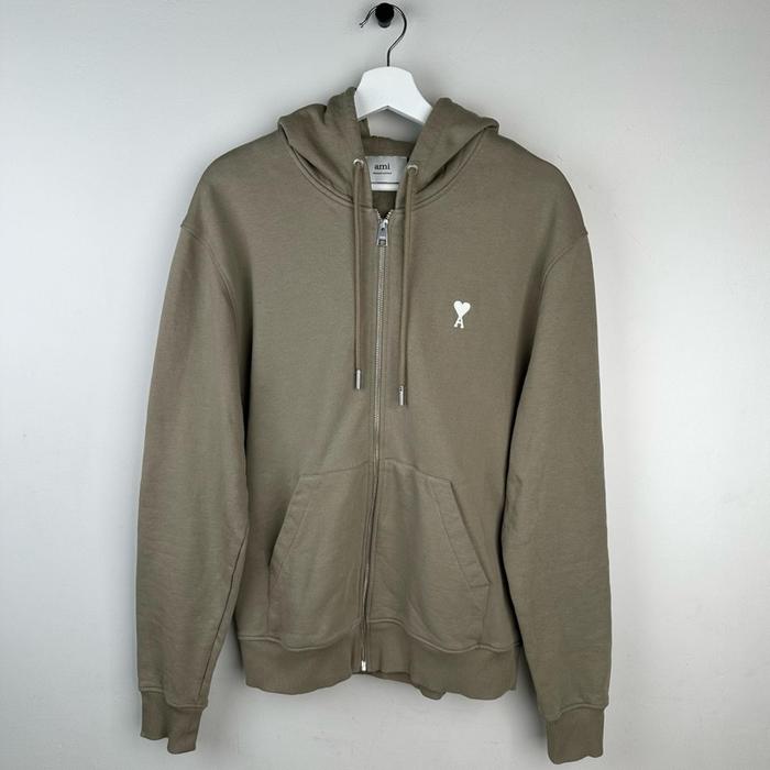 Ami Paris Green Cotton Zipped De Coeur Hoodie BA237 100% AUTHENTIC