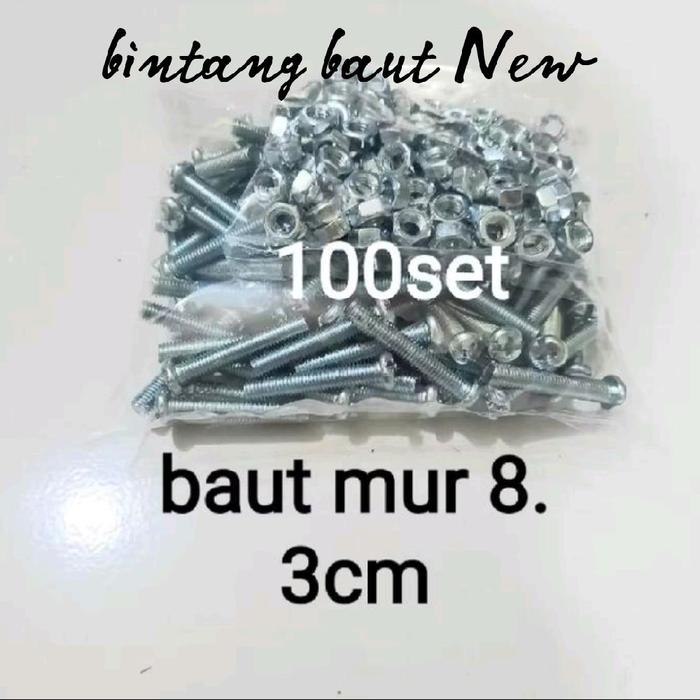 100pcs baut JP+MUR 5x30/BAUT+MUR 8x3cm obeng baut 8
