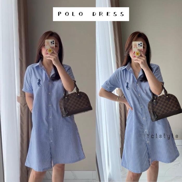NEW POLO STRIPES DRESS - MIDI DRESS SALUR BORDIR POLO KATUN PREMIUM | DRESS POLO WANITA | TUNIK SALU