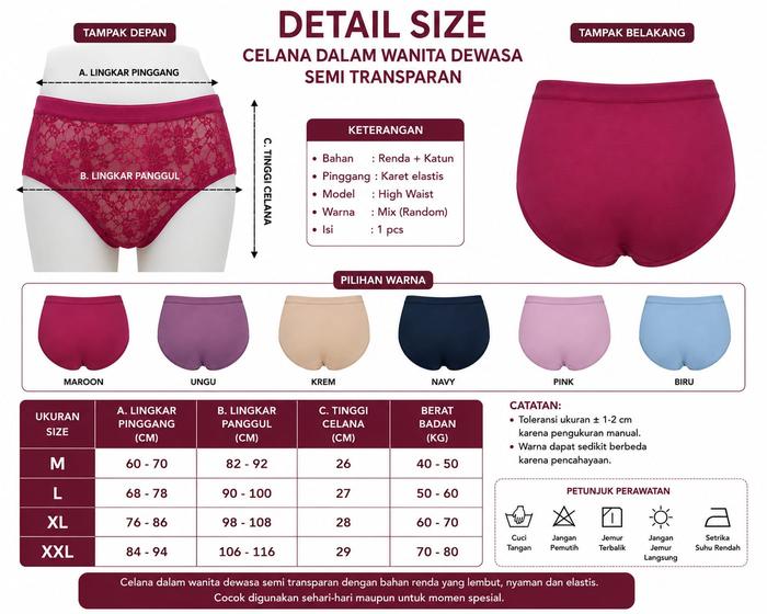 OBRAL MURAH!! ISI 3PCS/6PCS CELANA DALAM WANITA DEWASA SEMI TRANSPARAN BAHAN BROKAT DAN KATUN NYAMAN