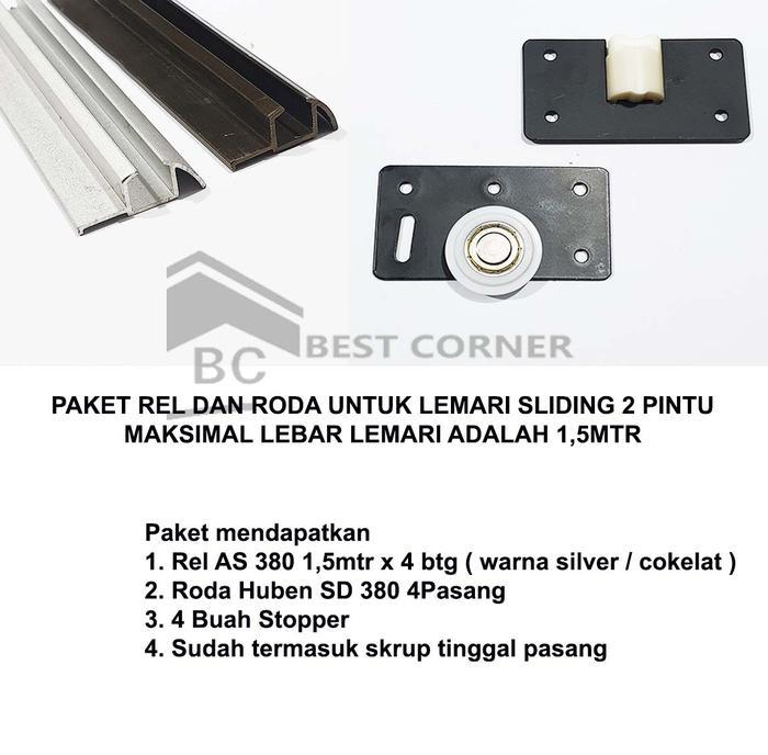 PAKET SET REL DAN RODA UNTUK LEMARI GESER 2 DAUN PINTU