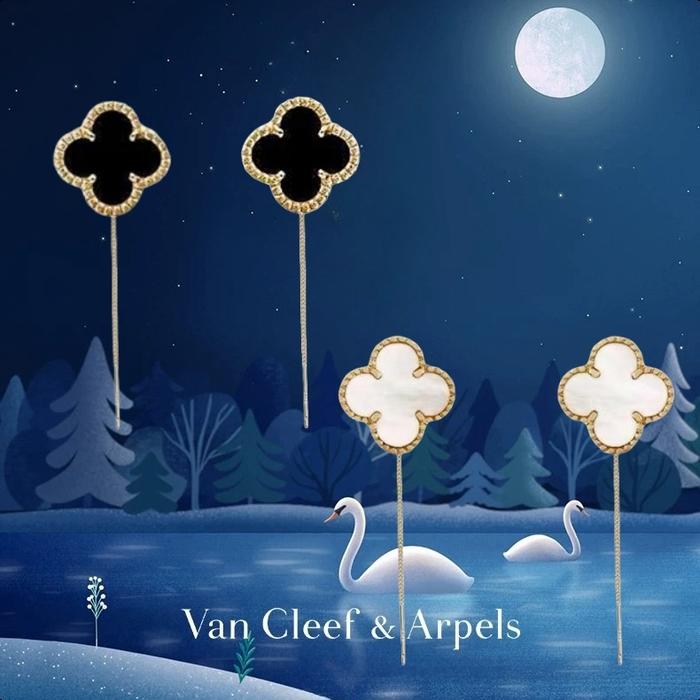 VCA Van Cleef & Arpels  anting seri empat daun permata/anting wanita berlapis emas empat daun/anting