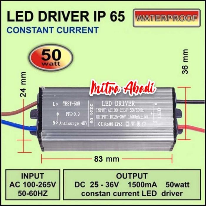 LED Driver AS 50 Watt 1500 mA AC-DC Casing Besi WATERPROOF