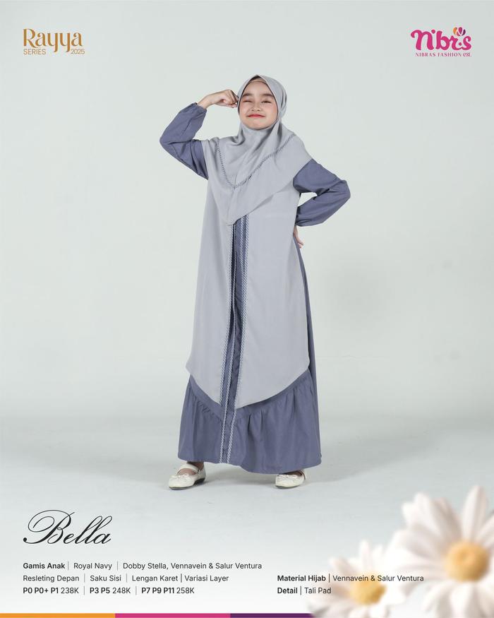 Nibras Rayya Series BELLA ROYAL BLUE Gamis dan Koko Anak Bahan Dobby Stella, Vanavein & Salur Ventur