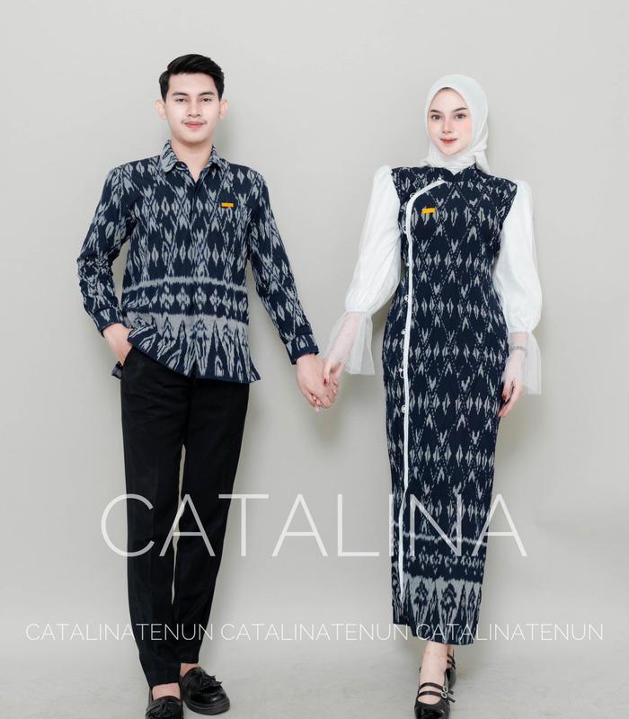 Baju Tenun Baju Couple Tenun Jenar Navy Hitam - Baju Couple Kondangan - Tenun Couple Set - Kemeja&Ga