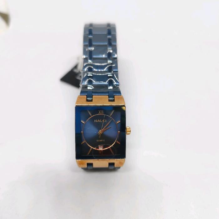 Halei 564L Jam Tangan Wanita Rantai Stainless Steel Model Kotak Warna Biru dengan Desain Elegan dan 