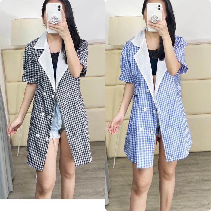 Ready- long blazer outer wanita / fashion dress outer kotak kotak