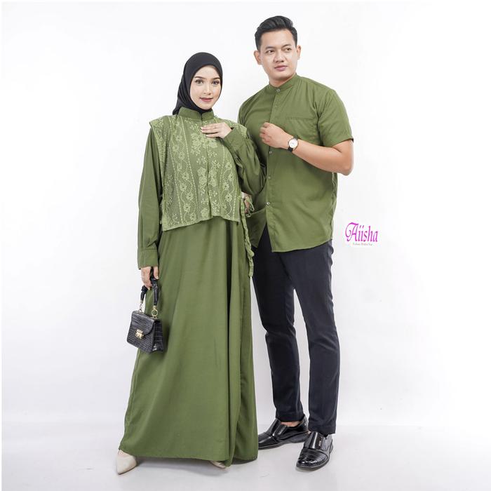 AIISHA | Gamis Mazana Brukat mix Cotton Miracle | Dress Lebaran Mewah Couple | Gamis Wanita Size Jum
