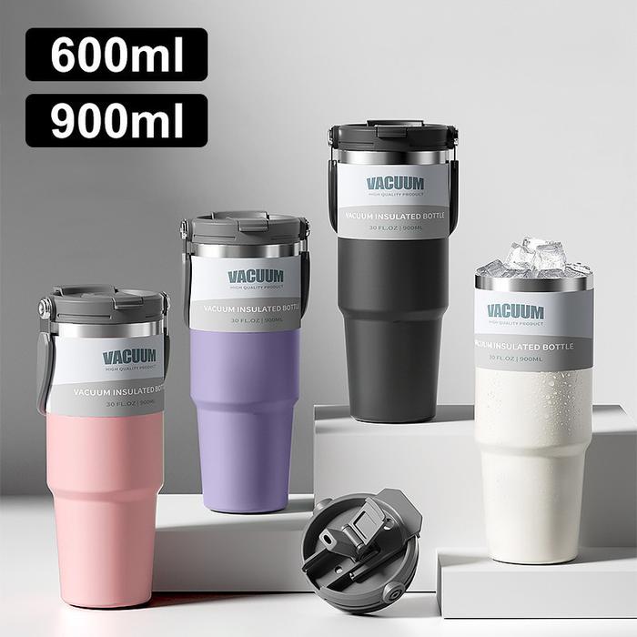 Gelas Termos 30Oz, Gelas Mobil, Gelas Kopi Stainless Steel, Gelas Air Vakum Portabel Dengan Pegangan