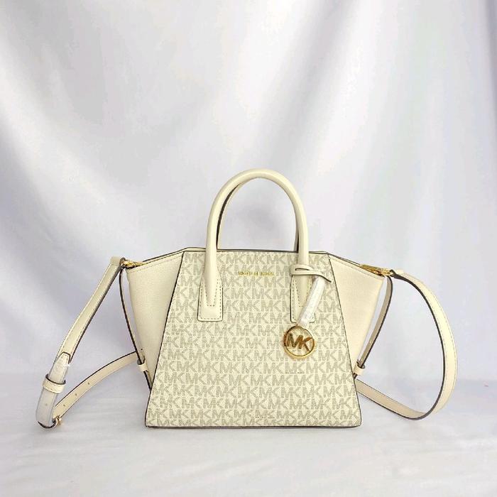 tas wanita mk avril small tz satchel lt cream multi vj