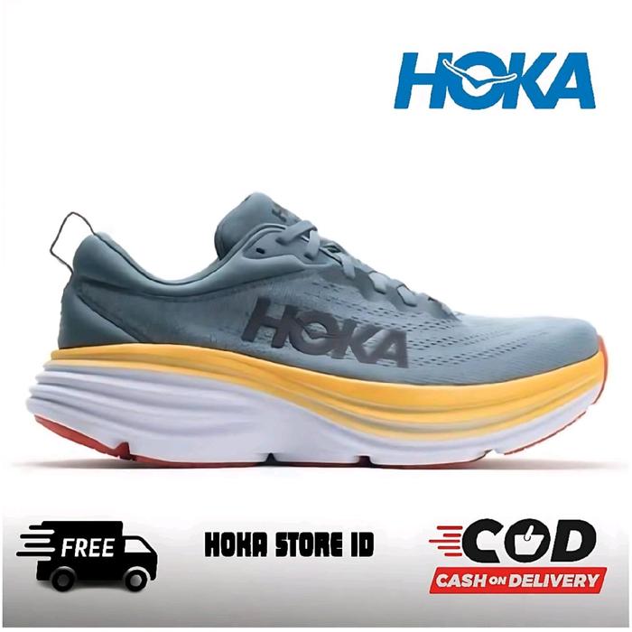 SEPATU HOKA ONE ONE BONDI 8 GREY YELLOW ORIGINAL
