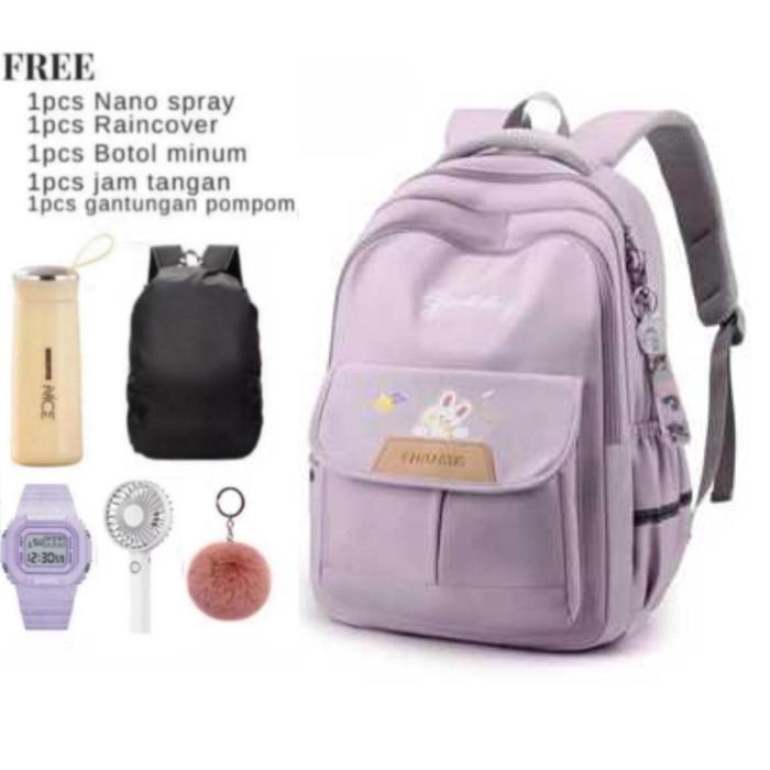 BANYAK BONUSNYA Tas Ransel Anak Sekolah Motif GOOD DAY FANTASTIC 5IN1 Free Botol Minum Jam Tangan Na