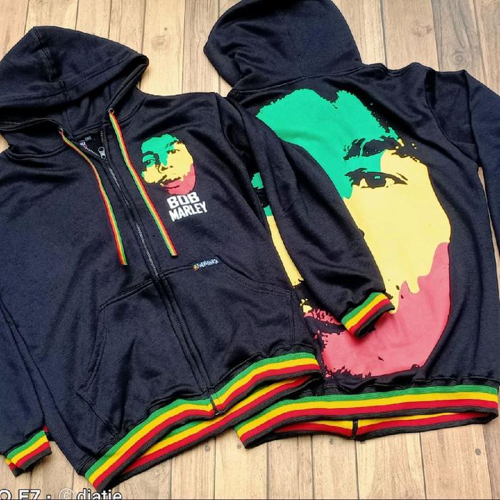 JATIMAIKA hoodie hitam full zipper bob marley jaket reggae rasta musik jamaica