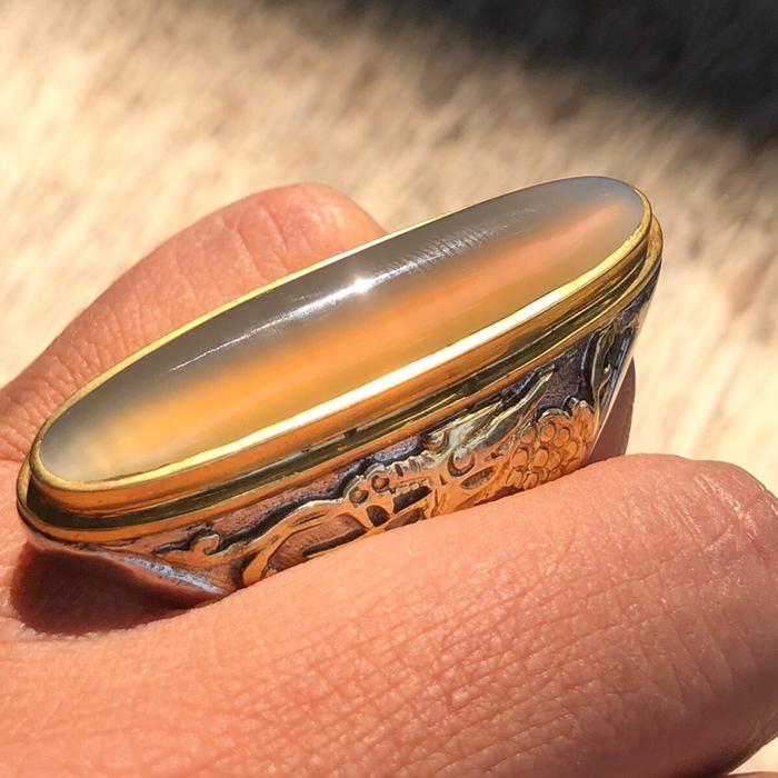 Natural Batu Akik Pandan Sutera Ring Perak Handmade.
