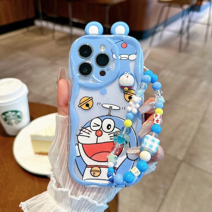 [Telinga+Case+Gelang] Case Silikon Doraemon Lucu Untuk iPhone X 8 SE2 14 XS SE3 Plus 12 6 PlusProMax