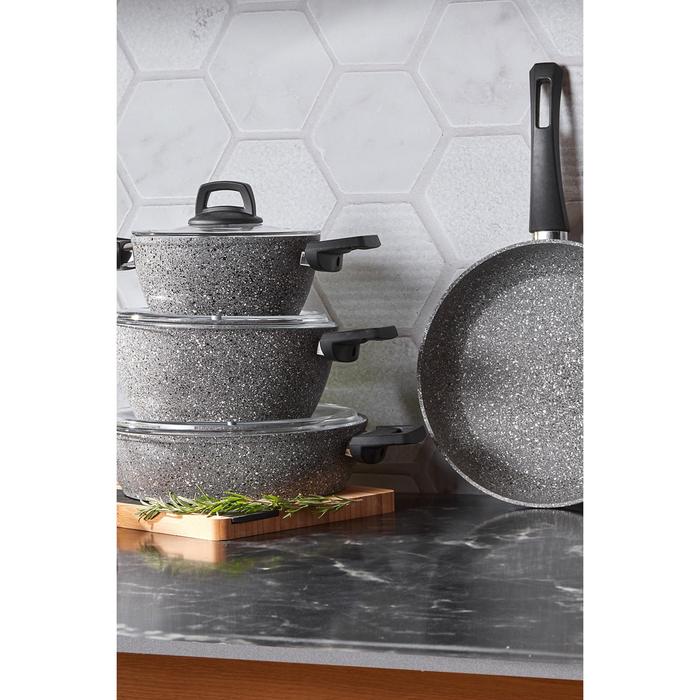 Luxury high quality healthy Gris Biogranit 7 Piece Cookware Set non-combustible non-stick very durab