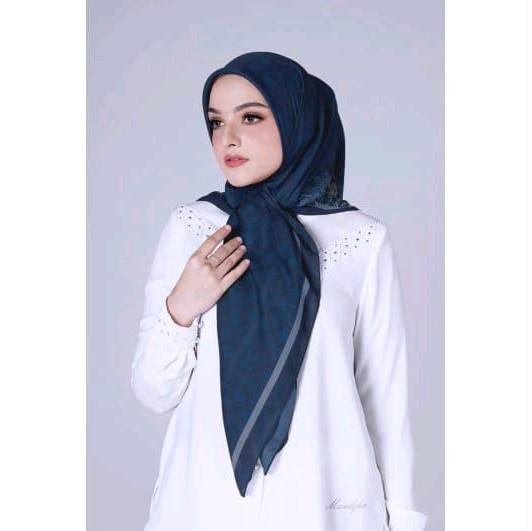 Hijab Manjha by Ivan Gunawan Egypt Midnight Blue Scarf FREE EXCLUSIVE BOX Kerudung Segi Empat Voal M