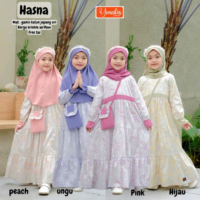 Hasna gamis set hijab free tas
